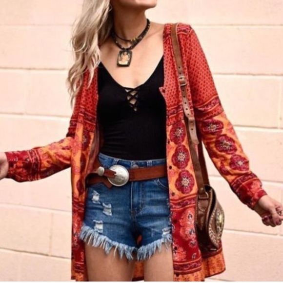 MINKPINK Folktale Smock Dress Boho Multicolor Mixed Print Button Front - Picture 10 of 10